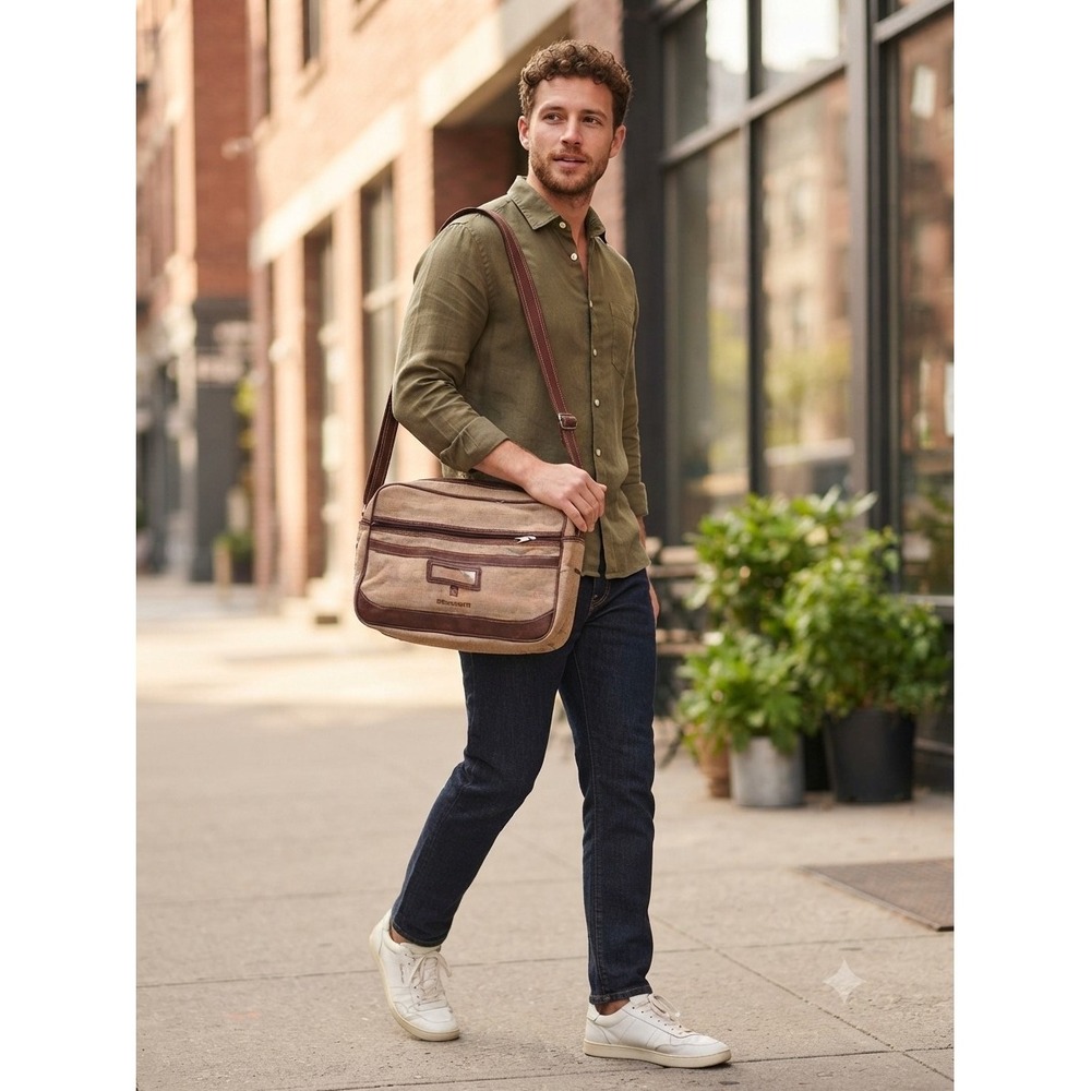 Beecham Men's 15 Brown Utility Bag Vintage Burlap Shoulder Bag Brown Crossbody